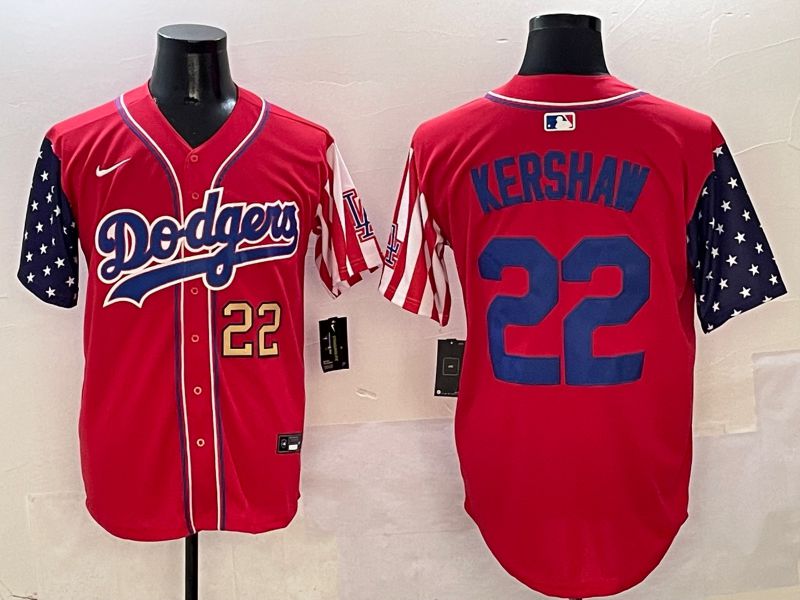 Men Los Angeles Dodgers #22 Kershaw Red a generation of national flags Joint name 2025 Nike MLB Jersey style 3